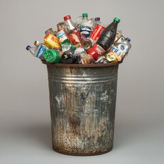 Overfilled Trash Can with Recyclable Materials