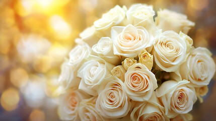 Obraz premium Elegant white rose bouquet with glowing bokeh lights in the background