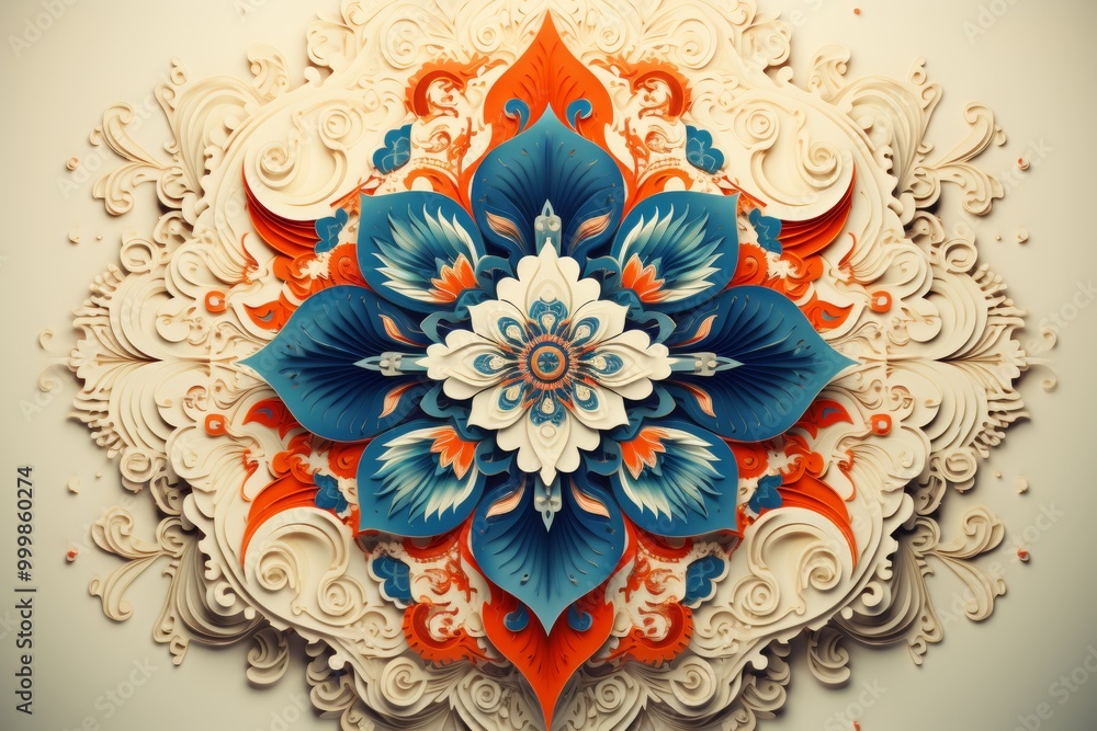 Aufkleber abstract floral motifs design on light background with center space for text placement