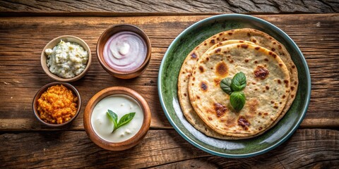 A set of delicious dips served alongside fresh flatbreads.
