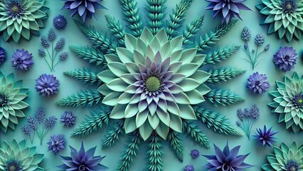 A detailed floral mandala with shades of green and blue.