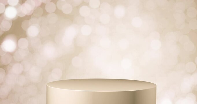 Product placement, glitter and mockup with platform, abstract and gold background animation. Glow, pedestal and shine on circle for marketing, branding or reflection for aesthetic pattern or movement