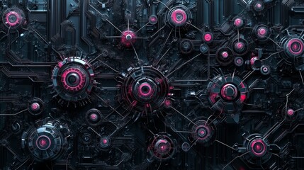 Obraz premium Cyberpunk-style 3D network pattern for social media posts and mobile apps, featuring futuristic design elements. 