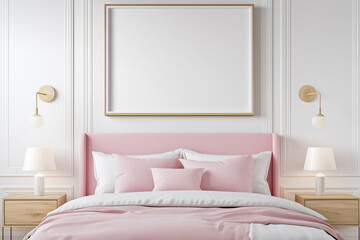 Modern style bedroom interior with a mock up frame for wall decoration