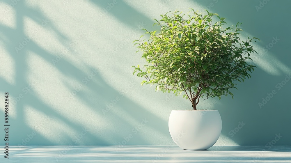 Wall mural a potted plant against a light wall, creating a serene atmosphere.