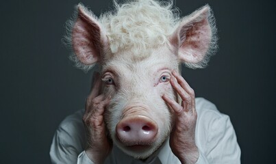 Surreal Pig-Human Hybrid Portrait