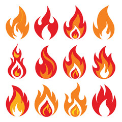 Set of Fire Flame Symbols Vector Illustration.