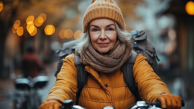 a midsection of senior woman with electrobike outdoors in town