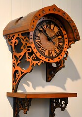 94. A unique clock on a decorative shelf