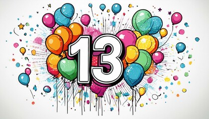 Bunte Luftballons zum 13 Geburtstag   