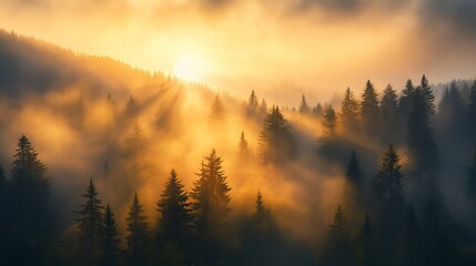 Misty valley landscape