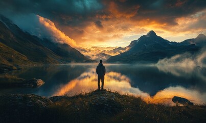 Obraz premium Majestic Mountain Lake at Sunset