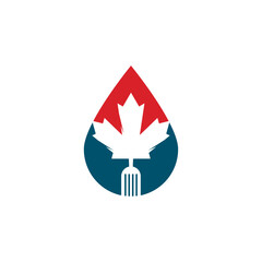 Canadian food lab shape concept logo concept design. Canadian food restaurant logo concept. Maple leaf and fork icon