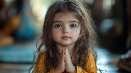 Fototapeta premium a small girl praying at home