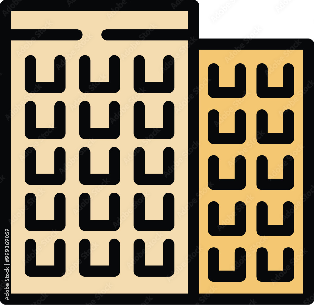 Poster simple icon of two office buildings standing side by side, with many windows representing multiple f