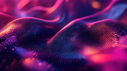 Abstract Wavy Surface with Purple and Orange Neon Lights
