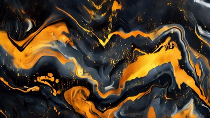 Exploring the vibrant patterns of black and gold marbled surface art created in a modern studio setting