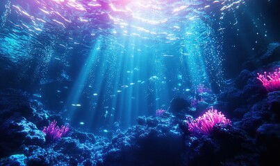 Vibrant Underwater Scene with Sun Rays and Coral Reefs