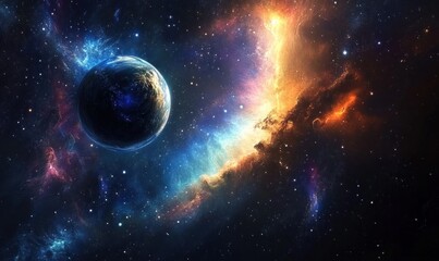 Obraz premium Vibrant Cosmic Space with Planet and Nebula