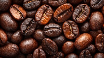 Obraz premium Aromatic Coffee Beans Close Up, A Symphony of Rich Brown Hues and Deep Roasted Flavors