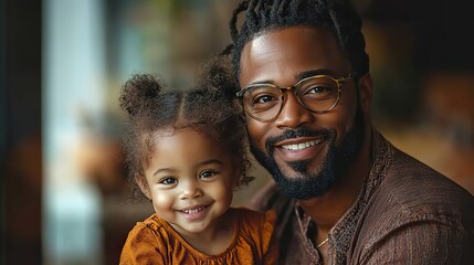 Fototapeta premium afro american father with little daughter at home holding laptop