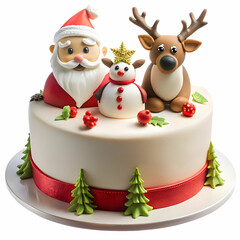 Fototapeta premium beautiful Santa and reindeer cake on white background