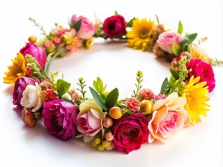 Obraz premium Beautifully crafted flower crown isolated on a white background, perfect for weddings and celebrations
