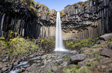 Svartifoss waterfall and the sorrounding dark basalt columns, Skaftafell Nature Reserve, South Iceland