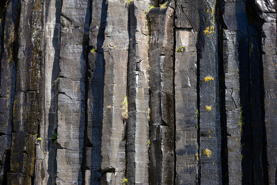 close-up of the hexagonal basalt lava columns at Svartifoss waterfall, Skaftafell, South Iceland
