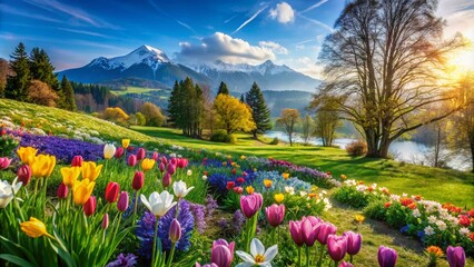 Obraz premium Beautiful March Background Images Featuring Spring Flowers, Greenery, and Lush Scenic Landscapes