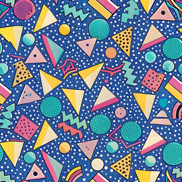 Bold Pop Art Risograph Seamless Pattern with Contrasting Dots and Shapes. Perfect for: Fashion shows, pop culture events