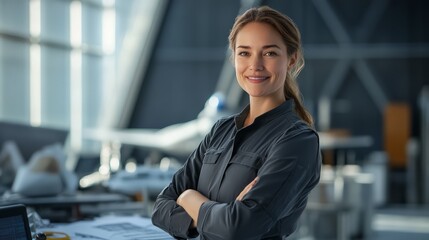 Confident Female Engineer in Modern Workspace