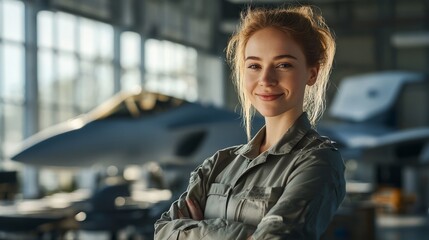 Fototapeta premium Confident Female Pilot in Hangar
