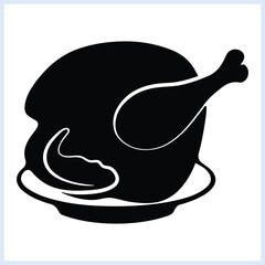 Fototapeta premium Turkey icon, Roasted chicken silhouette, Thanksgiving vector, grilled or fried chicken illustration isolated on a white background