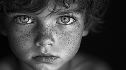 Fototapeta premium black and white portrait of sad anonymous little boy crying