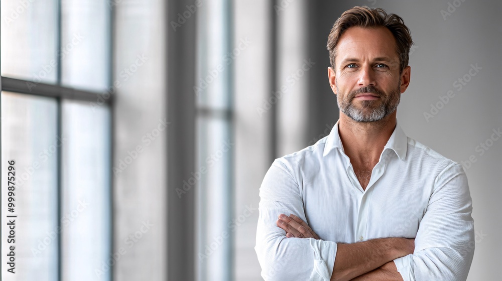 Aufkleber a businessman with his arms crossed confidently displaying authority and strength while maintaining 