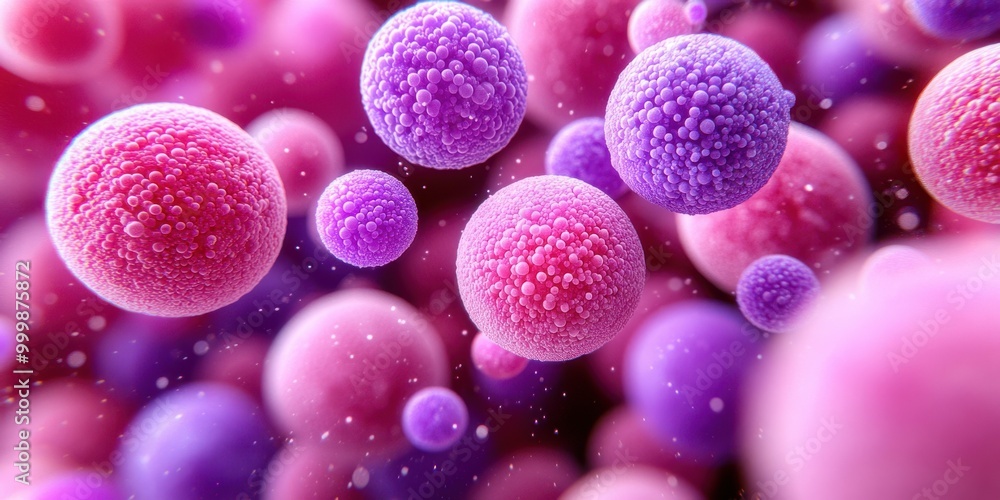 Poster a vibrant abstract background with a cluster of pink and purple spheres with a textured surface the 