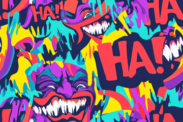 HA HA background. Colorful texture of laughter for halloween.