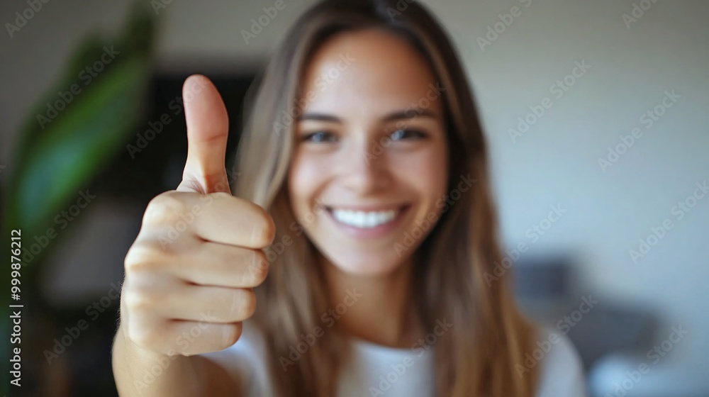 Aufkleber a smiling female professional giving a thumbs up with enthusiasm representing positive outcomes and 
