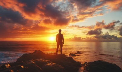 Sunset Silhouette on Rocky Shore