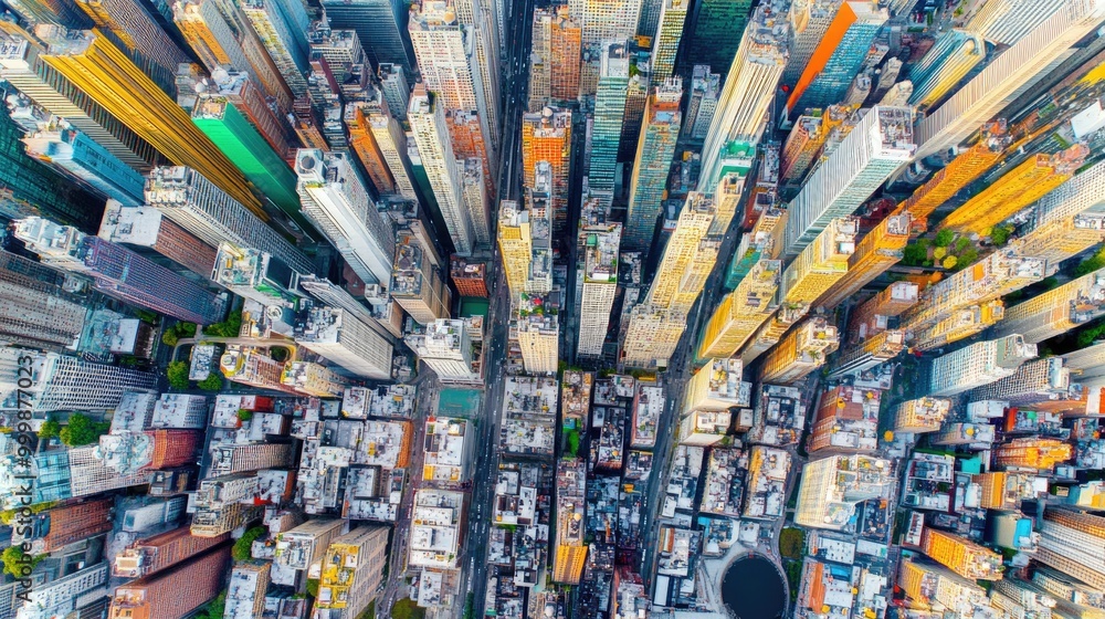 Poster smart city and line and dot telecommunication network concept. abstract mixed media,drone view over 