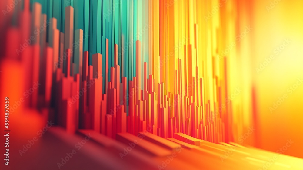 Poster dynamic 3d graph bars in bright colors climbing sharply to the top symbolizing rapid business growth