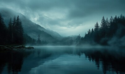 Fototapeta premium Misty Mountain Lake at Dawn