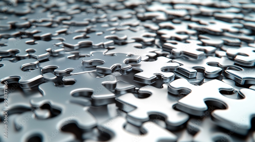 Poster 3d puzzle pieces connecting perfectly representing successful partnerships and collaboration in busi