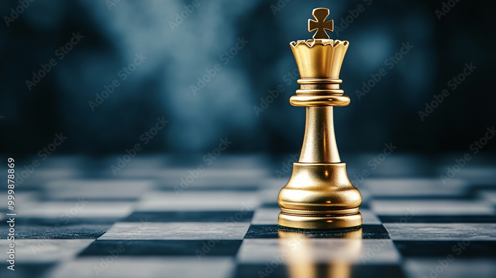 Aufkleber abstract 3d chessboard with golden king piece standing in the center symbolizing strategic thinking 