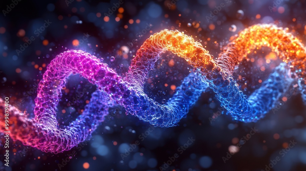 Fototapete a vibrant double helix of glowing particles, representing the complexity and beauty of biological st