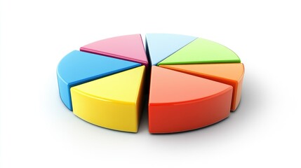Obraz premium A 3D pie chart with bright segments popping out to highlight financial growth and expenditure, set against a clean white background.