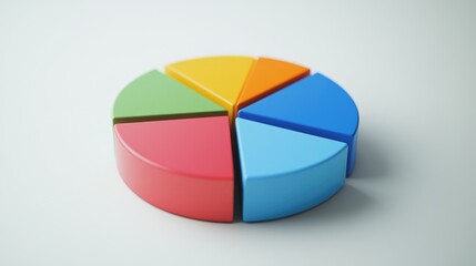 Obraz premium A 3D pie chart with bright segments popping out to highlight financial growth and expenditure, set against a clean white background.