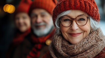 close up portrait of seniors in winter christmas day