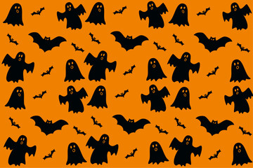 wallpaper halloween with ghost bats pumpkins 